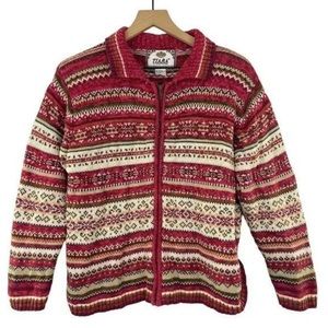 Tiara Knit Vintage Nordic Sweater M FULL ZIP Cardigan Fair Isle Fuschia Pink Y2K